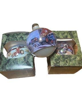Set 3 Ford New Holland Glass Ornaments 1993 1994 1995 Susquehanna Glass 2 w Box